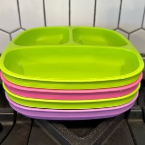 Set of 4 Re-Play Made in USA Divided Plates for Baby/Toddler